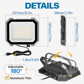 Leddictive 1 Pack LED Flood Lights Outdoor, 3CCT 3000/4000/6000K Selectable 100W 10000LM Floodlight Outside Work Light with 5.9FT Plug, IP65 Waterproof LED Flood Light for Garage, Yard, Lawn, Garden