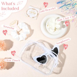 DEEKA 30 Pcs Bridesmaid Proposal Bag Set Gift Clear Makeup Toiletry Bag Bachelorette Party Favors Sunglasses Flower Claw Clips Scrunchies Knot Bracelets Bridal Wedding Party Gifts (White)