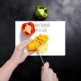 Chick Glass Chopping Board with Saying "Einen Scheiß muss ich Funny Bird Comic Design Cute Beep for Garden Party Funny Chick Motif