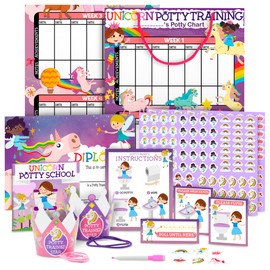 COZY GREENS Potty Training Chart for Toddlers Girls, Unicorn Design - Sticker Chart, 4 Week Reward Chart - 213 Cute Stickers, Certificate, Instruction Booklet & Motivational Cards - Bonus Celebratory Crown