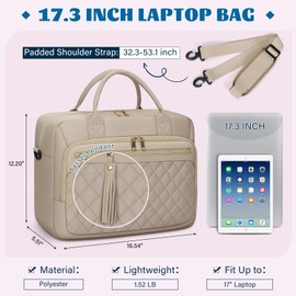 Laptop Bag 17.3 Inch Laptop Briefcase for Women Waterproof Computer Bag Large Messenger Bag Professional Laptop Case for Business Office Work College,Khaki