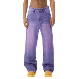 EMMIOL Men's Jeans Baggy Y2K Hip Hop Jeans Casual Wide Leg Skater Denim Pants Violet