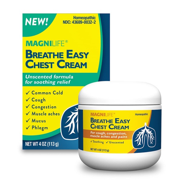 MagniLife Breathe Easy Chest Cream, Unscented Natural Chest Rub to Alleviate Coughing, Congestion, Muscle Aches, and Pains - 4oz