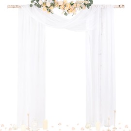 Socomi Wedding Arch Draping Fabric 29" x 20Ft 2 Panels White Sheer Outdoor Curtain Drapes Extra Long for Wedding Ceremony Birthday Party Decoration
