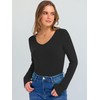 ANRABESS Long Sleeve Shirts for Women V Neck Ribbed Knit