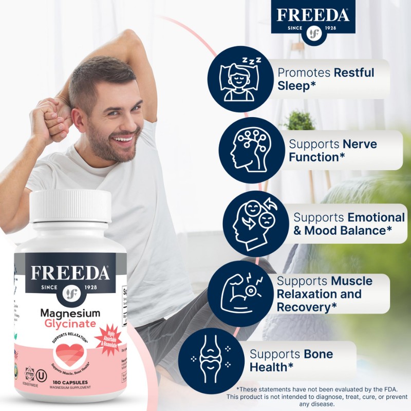 Freeda Magnesium Glycinate | High Absorption Chelated Magnesium | No