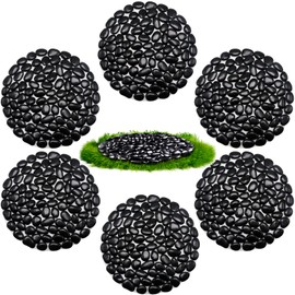Ausluru 10in River Rock Stepping Stones Set - 6 Pack | Polished Pebble | Long-Lasting PVC Mesh Backing | Perfect for Garden Paths and Lawns Outdoor Landscaping Decoration | Black Circle