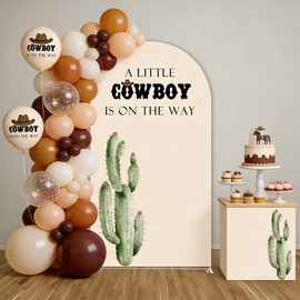 A Little Cowboy is On The Way Baby Shower Baptism Party Arch Backdrop Cover Curved Top Background,Elastic Spandex Fabric (Cactus,6FT (6x2.6ft))