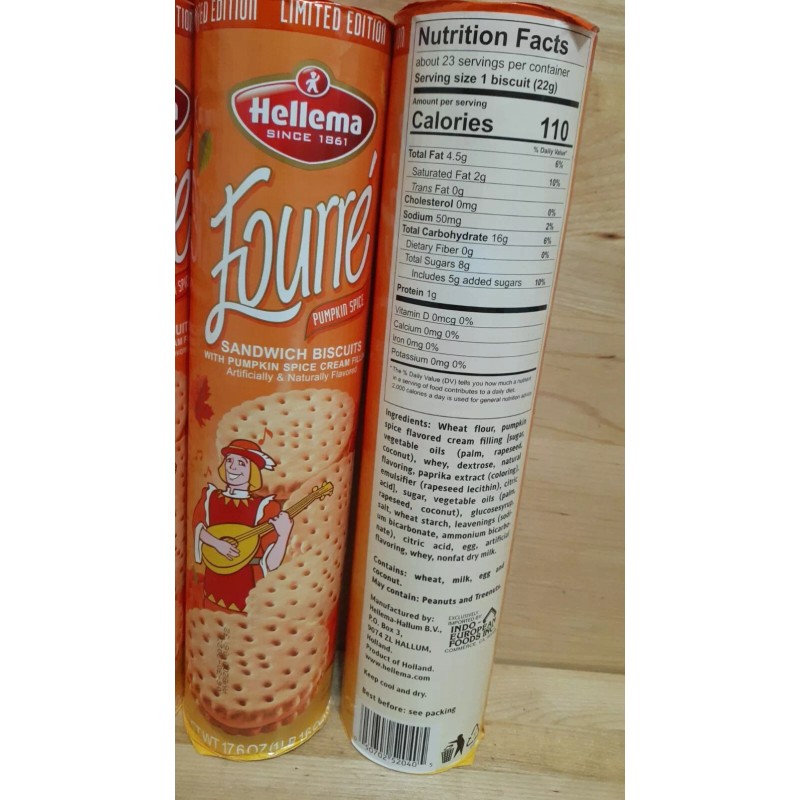 Hellema 3 TUBES: HELLEMA Tourre Pumpkin Spice Cream Filled Sandwich