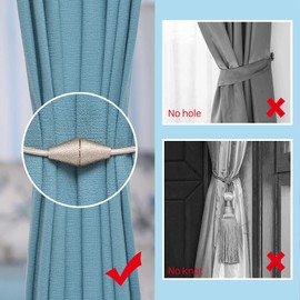 Pretty Jolly Magnetic Curtain Tiebacks Handmade Woven Rope Curtain Holdbacks Practical Decorative Cone Tiebacks for Home Office Window Curtains (Beige)