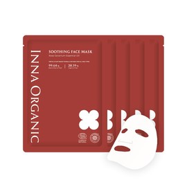 INNA ORGANIC ROSE GERANIUM SOOTHING SKIN SHEET MASK, New & Old Packaging Randomly, Skin Calming, After-sun care, Sensitive Skin, Luxury Clean Beauty, Home SPA, Certified Natural, 0.8 fl. oz, Pack of 5 | INNA ORGANIC