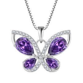 Blaniy Women Butterfly Necklace 925 Sterling Silver Amethyst Necklace February Birthstone Pendant Jewelry Gifts for Women
