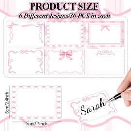Whaline 180Pcs Pink Bow Name Tag Stickers Pretty Bowknot Rectangle Nameplate Stickers Classroom Bulletin Board Label Decals for Office School Desk Wall Decor