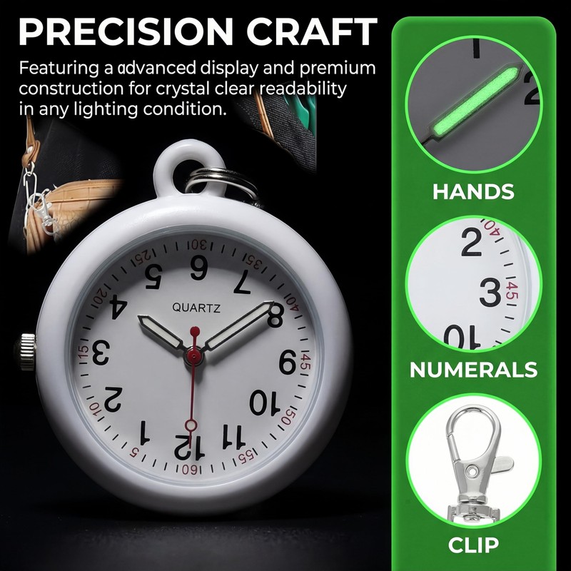 LAoabyoe Clip On Nurse Watch with Second Hand, Glow in