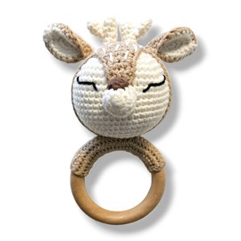 Baby Rassel - 100% Handarbeit mit Anti-Pilling Garn - Beißring für Babys - Rassel mit Tierdesign (Reh)