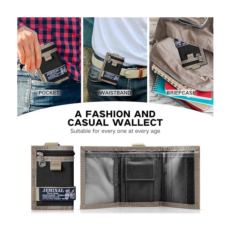 JEMINAL Trifold Wallet for Men Canvas Outdoor Sports Keychain Wallet