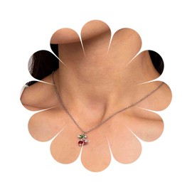 Cybche Vintage Crystal Cherry Necklace Choker Red Cherry Pendant Necklace Cherry Fruit Necklace Gold Ruby Necklace Red Rhinestone Cherry Necklace Chain Jewellery for Women, Zinc, No Gemstone