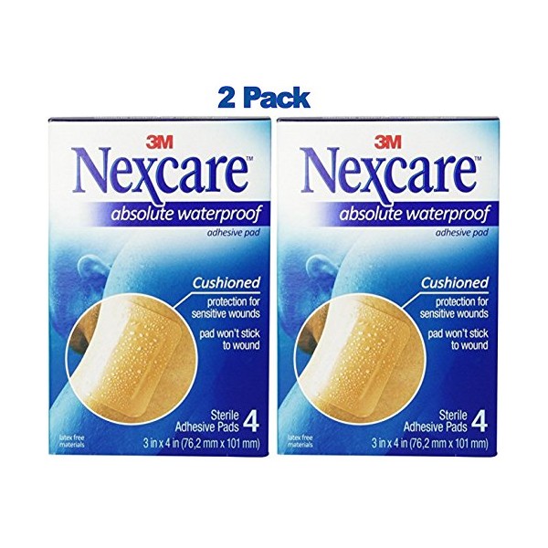Nexcare Absolute Waterproof Adhesive Gauze Pad, 3 Inches X 4 Inches (Pack of 2)