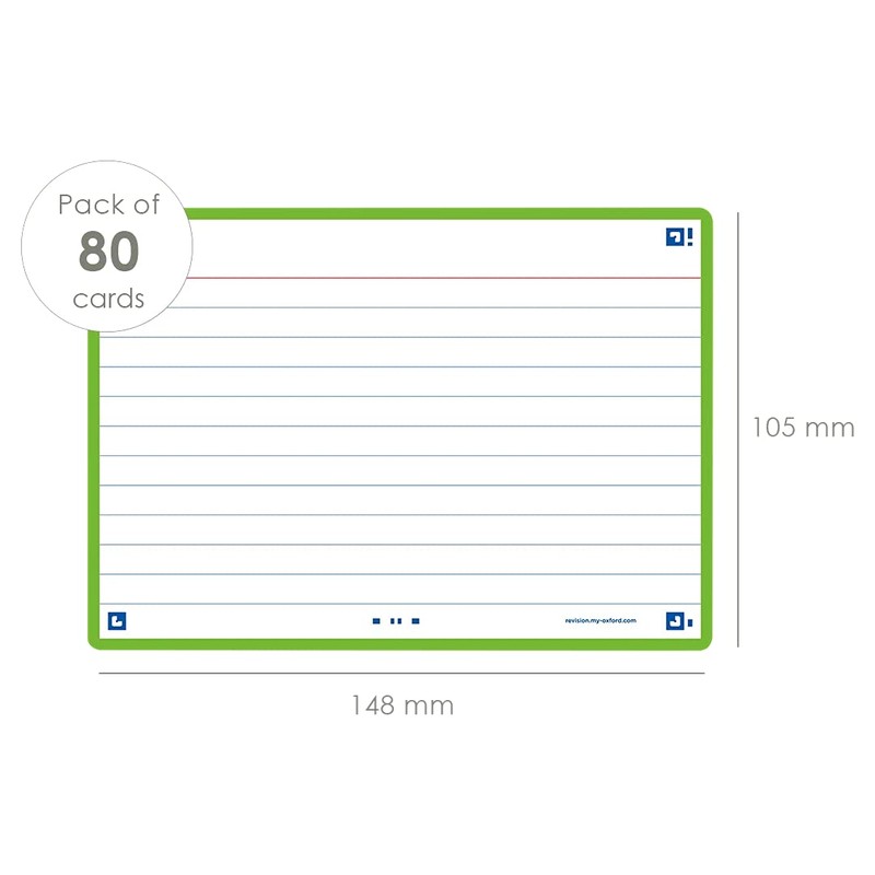 Flash Cards, Ruled with Green Frame, A6, Pack of 80
