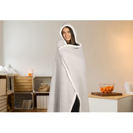 Premium Wearable Hooded Sherpa Blanket for Adult Women and Men 65" x 48" - Super Soft, Lightweight, Microplush, Cozy and Functional Throw Blanket (Light Grey)