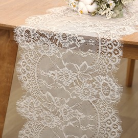LuoluoHouse Lace Table Runners Farmhouse Chic Runner 14x120 Inch Rustic Wedding Ivory Lace Fabric for Baby Shower Boho Wedding Decorations Tea Party Decor