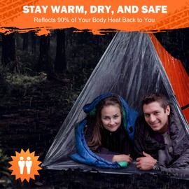 Emergency Survival Tent Life Shelter - 2 Person Mylar Emergency Shelter Tube Tent with Emergency Whistle & Paracord, All-Weather Essential Survival Gear for Camping, Hiking, & Survival Kits
