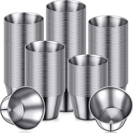 300 Pcs Metal Sauce Cups Individual Salsa Cups Metal Ramekins 2.5 oz Dipping Sauce Cups Stainless Steel Sauce Cups Bulk Salsa Bowl Round Condiment Cups