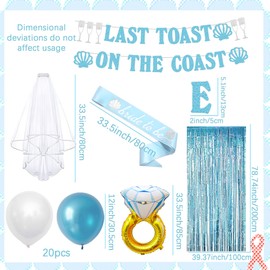 JeVenis Luxury Last Toast On The Coast Banner Balloons Coastal Bachelorette Decor Curtain Blue Bride to Be Sash Veil forParty Supplies Something Blue Bridal Shower Gift