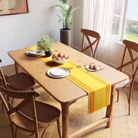 Encasa XO Dining Table Runner | Yarn Dyed Fine Ribbed Cotton | Size 32x150 cm | Ladder Lemon | Machine Washable
