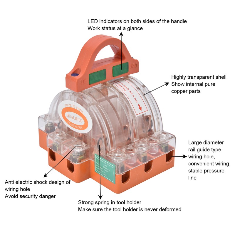 AC 380V 32A 3 Pole Knife Switch with LED Indicator