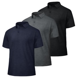 LalaHooK 3 Pack Polo Shirts for Men - Quick Dry Moisture Wicking Performance Golf Shirts Black Short Sleeve for Work Athletic