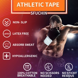 Sfuchin 1.5" 90 Feets Athletic Tape - Sport Tape - Medical Tape - Ankle Tape Strong Easy Tear NO Sticky Residue for Wrist Arms Legs Baseball Soccer Football Golf Climbing Boxing Hockey Stick Bat