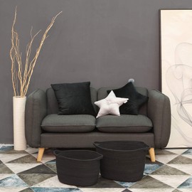 Sea Team 2-Pack Oval Cotton Rope Woven Storage Basket with Handles, Diaper Caddy, Nursery Nappies Organizer, Baby Shower Basket for Kid's Room, 14.2 x 9 x 11.4 Inches (Medium Size, Black)