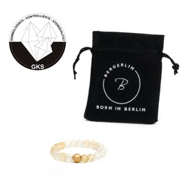 BERGERLIN Genuine Natural Stone Ring with Gold Pearl – Ring for Men and Women – Certification of Authenticity, Natural stone, natural stone