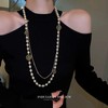 Designer Imitation Pearl Neckalce Camellia Flower Long Double Stranded Necklace