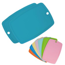 ECO 2 Pc Plastic Chopping Board with Deep Drip Juice Groove | 5MM Thick Non Slip Cutting Boards for Kitchen | Ideal Kitchen Chopping Board for Meat, Fruits & Vegs (Blue (Pack of 2))