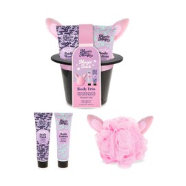 MAD BEAUTY Mystic Magic Rabbit in the Hat Body Trio, 3-in-1 Bath Kit: Exfoliating Loofah, Body Lotion, & Body Wash, Gorgeous Jasmine & Indigo Violet, Relax & Unwind, Great Self-Care Gift Set