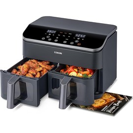 COSORI 9Qt 10-in-1 Dual Air Fryer, Fresh Balanced Meals for Family and Children with Double Baskets, Sync Cook & Finish to Bake, Roast, Reheat, Broil & 130 Recipes for Easy Cooking, Dishwasher Safe