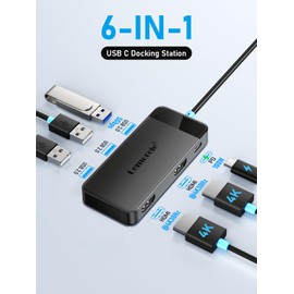 Lemorele Docking Station Dual Monitor - 6 in 1 USB C Hub w/ 4K HDMI*2, 5Gbps USB 3.0, 2 USB2.0, USB C PD 100W Fast Charging - Plug and Play for Dell/HP/MacBook/Surface Laptop