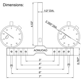 AONUOAO 1/2" Shank Precision Spindle Square Tramming Tool with Dual 0.0005" Dial Indicators - Adjustable 3-6" Range Alignment Tools for Lathe, Mill, CNC Milling Machine, CNC Router Machine