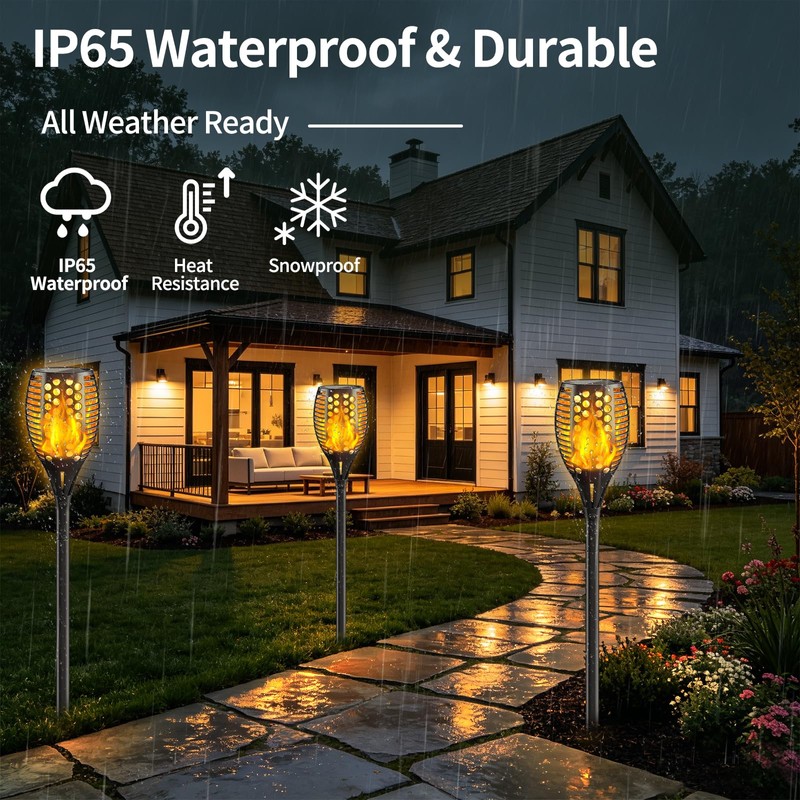 Solar Torch Lights,96LED Flickering Flame,43Inch IP65 Waterproof 4Pack