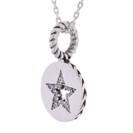 TRUELEMENTS TE200-0027 Men's Necklace Silver 925 Coin Star Zirconia Charm Pendant Top, Sterling Silver Cubic Zirconia, Cubic Zirconia