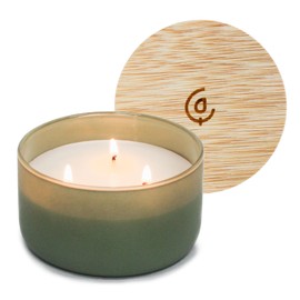 Calyan Wax Co. Piñon & Woods 3 Wick Scented Candle - 30 Hour Burn - Luxury 3 Wick Soy Candles - Non Toxic Soy Wax Candles - Long Lasting Large Ceramic Jar Candle for Home - 8oz
