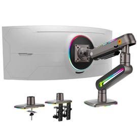 NB Designer Gaming Monitor Arm for 32 to 60 Inches Screen, Load up to 20 kg, VESA 75/100, RGB-Light, Heavy Duty, Multi Angle Adjustable, Premium Aluminum, Long Arm Extension Grey Black
