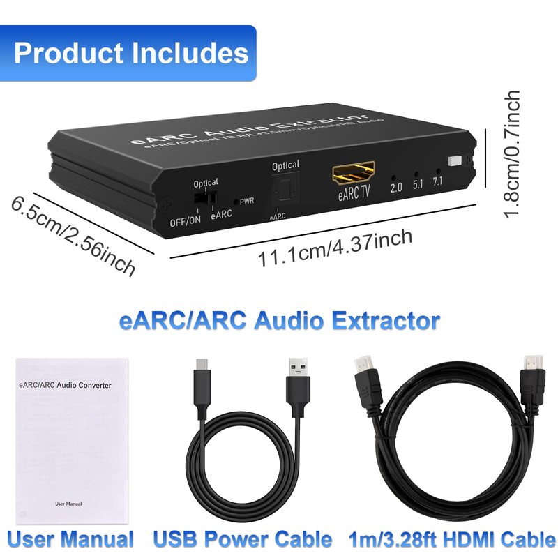 Tendak 192KHz eARC/ARC Audio Extractor, Digital to Analog Audio Converter,