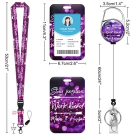 Soleebee Purple Inspirational Quote Lanyard for Id Badges, Cute ID Badge Holder and Detachable Lanyard, Retractable Keychain, Heavy Duty Badge Reel with 360° Swivel Carabiner Clip for Nurse Student