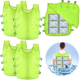 Hicarer 4 Pcs Cooling Vest for Men with 48 Ice Bag Adjustable Ice Vest Suit Heat Relief Cool Jacket for Hot Weather Working (Fluorescent Yellow)
