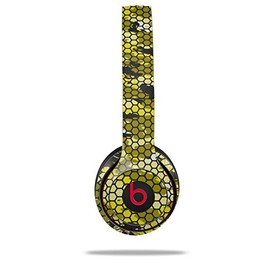 WraptorSkinz Skin Compatible with Beats Solo 4, Solo 3 and Solo 2 Wireless Headphones - HEX Mesh Camo 01 Yellow - Decal Vinyl Wrap (Headphones NOT Included)