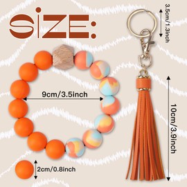 GIEMSON Silicone Key Ring Bracelets Wristlet Keychain Car Beaded Key Ring Bangle Chains for Women（Orange）