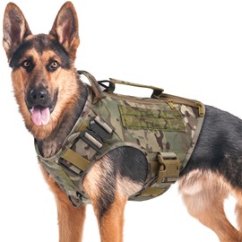 Tactical Dog Harness for Medium and Large Dogs No Pull Adjustable Dog Vest for Walking Military Dog Harness with Handle Dog Vest with Molle Panels (Camouflage (Vest only), L)